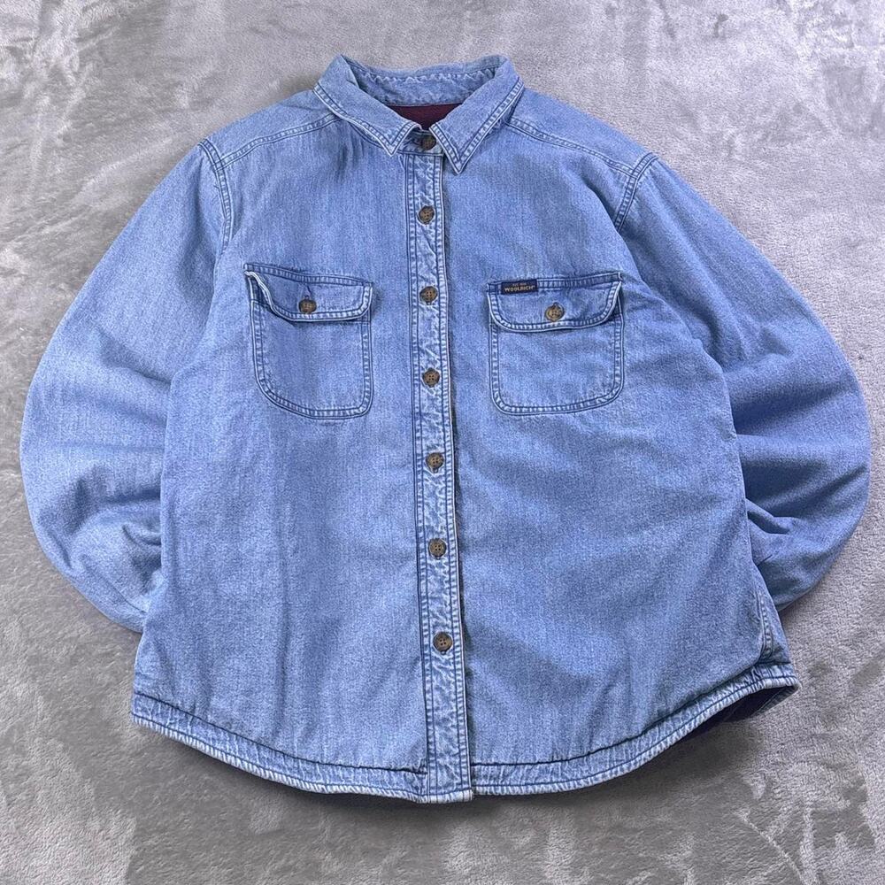 Vintage Woolrich Denim Shacket Women’s XL Fleece Lined Shirt Jacket Blue